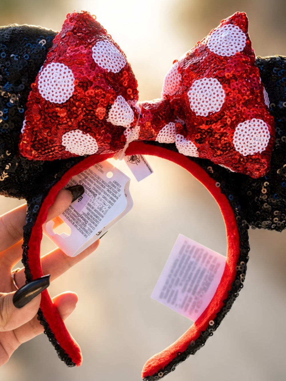 Disney Red Sequin Polka Dot Bow Mouse Ear Headband